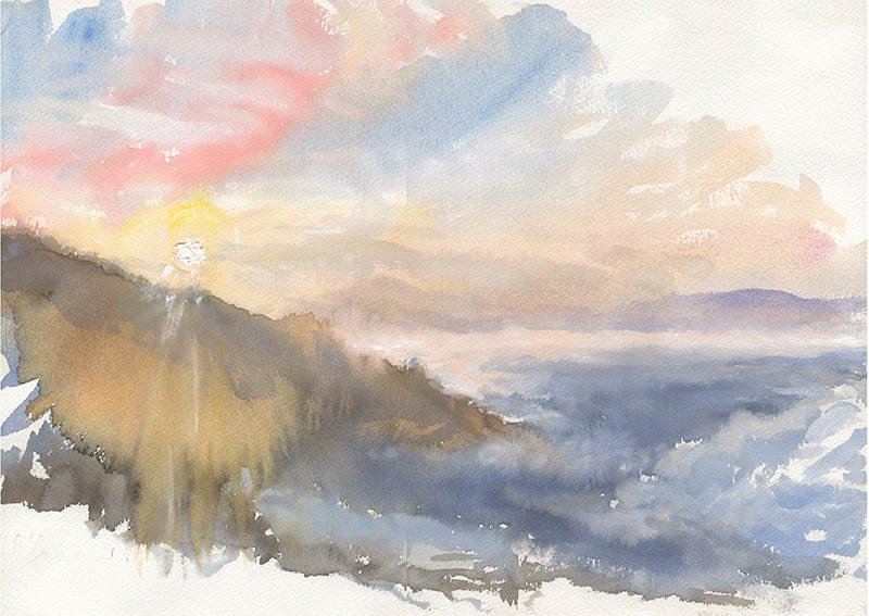 Sunrise, Douro, Watercolour, 27 x 38 cm