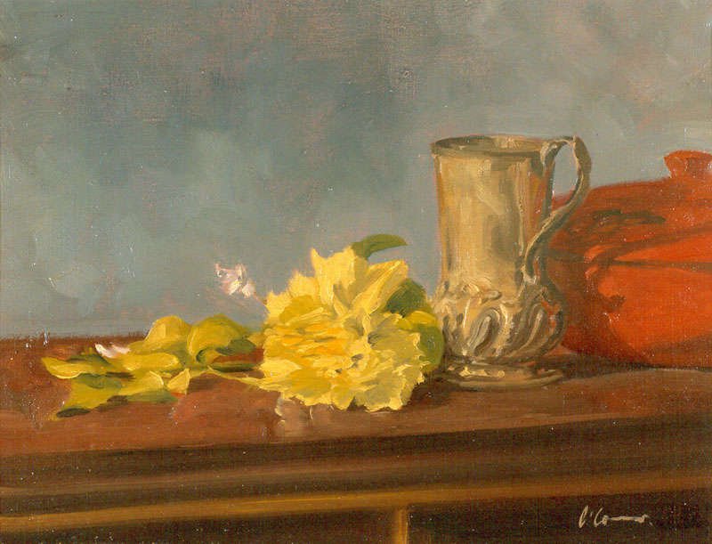 Still Life with Jar and Rose, Oil on Canvas, 30 x 40 cm