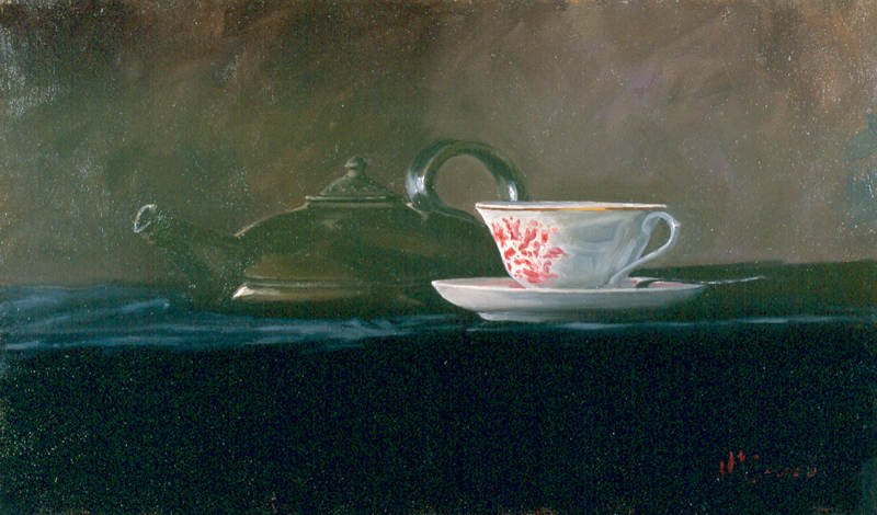 Still life of Cup and Teapot, Oil on Canvas, 30 x 50 cm