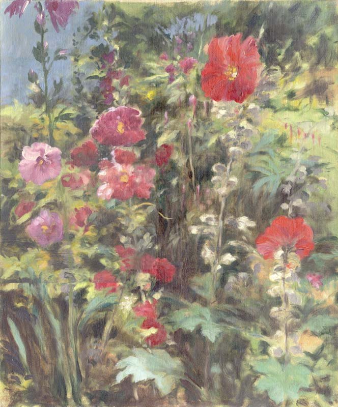 Hollyhocks, Oil on Canvas, 60 x 50 cm