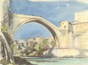 Original bridge Mostar, Bosnia, Watercolour, 27 x 37 cm