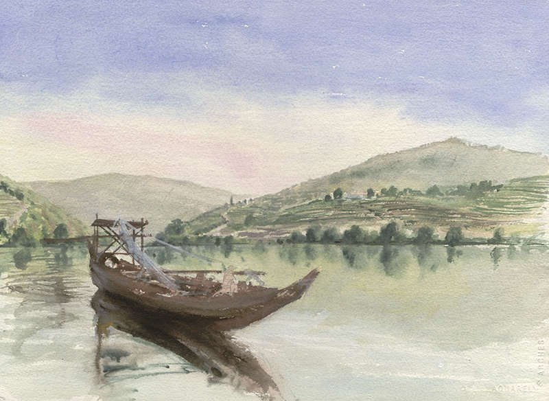 Rabelo boat, Douro, Watercolour, 27 x 37 cm