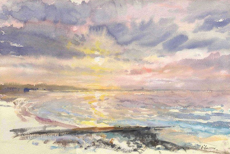 Sunrise, Tagus, Watercolour, 37 x 57 cm