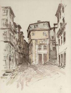 Old houses, Porto, Chalk with wash, 27 x 20 cm