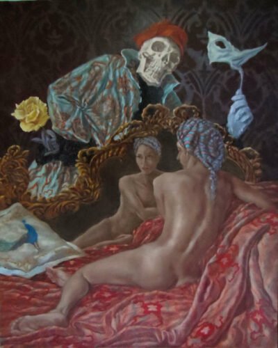 Death and the Maiden, Vanitas, Oil on canvas, 80 x 65 cm